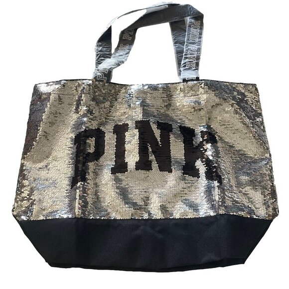 PINK Victoria's Secret Handbags - Victoria's Secret PINK Large Tote Bag - Sequin Sparkles Logo - NWT